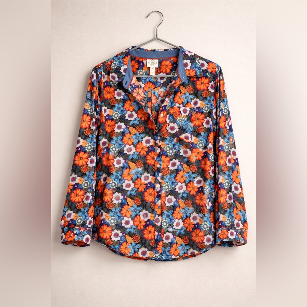 St John’s Bay Floral Cotton Button Shirt PM Cottagecore Boho